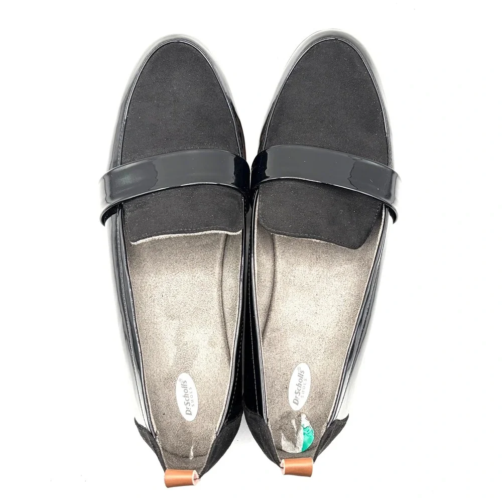 Dr Scholls Watson Womens 8M Black Patent Suede Platform Loafers Lug Sole Shoes‎
